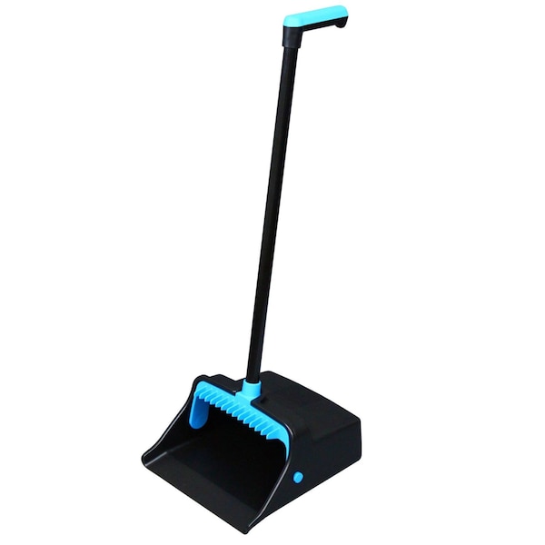 LobbyMaster Plastic Dust Pan, 12.32in Wide, 31.84in Aluminum Handle, Blue/Black, PK6
